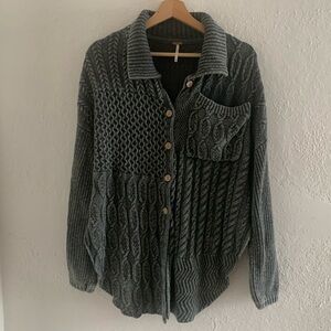 Free People Blue/Green/Gray Button Down Cardigan with Pocket. Size XS.